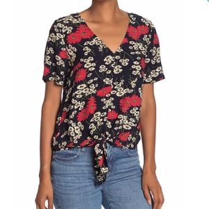 Madewell Hillside Daisies Floral Navy Tie Front Top Size Small